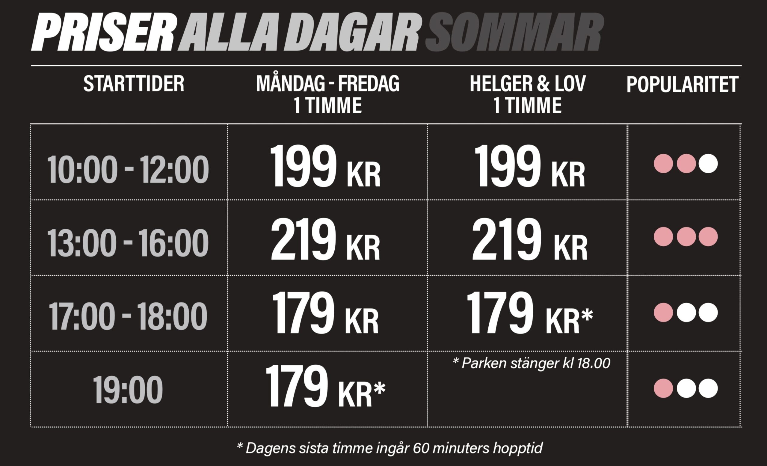 sommar Prislista entré hopptid Nacka Forum